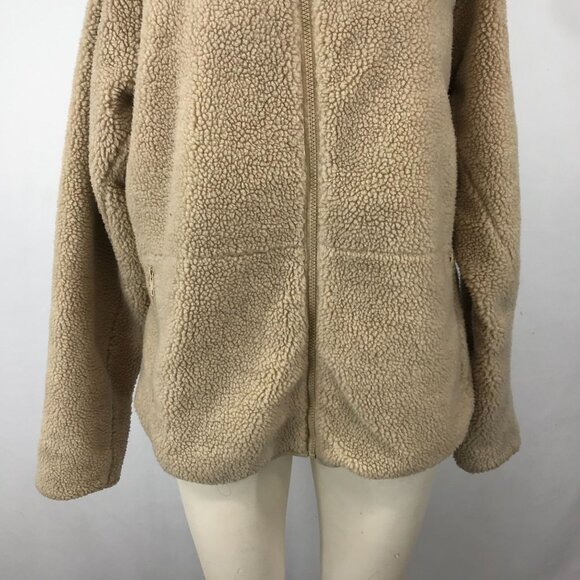 JOHN J GALT ~ WOMENS ONE SIZE ~ TAN SHERPA FLEECE FULL ZIP JACKET COAT - Picture 3 of 7